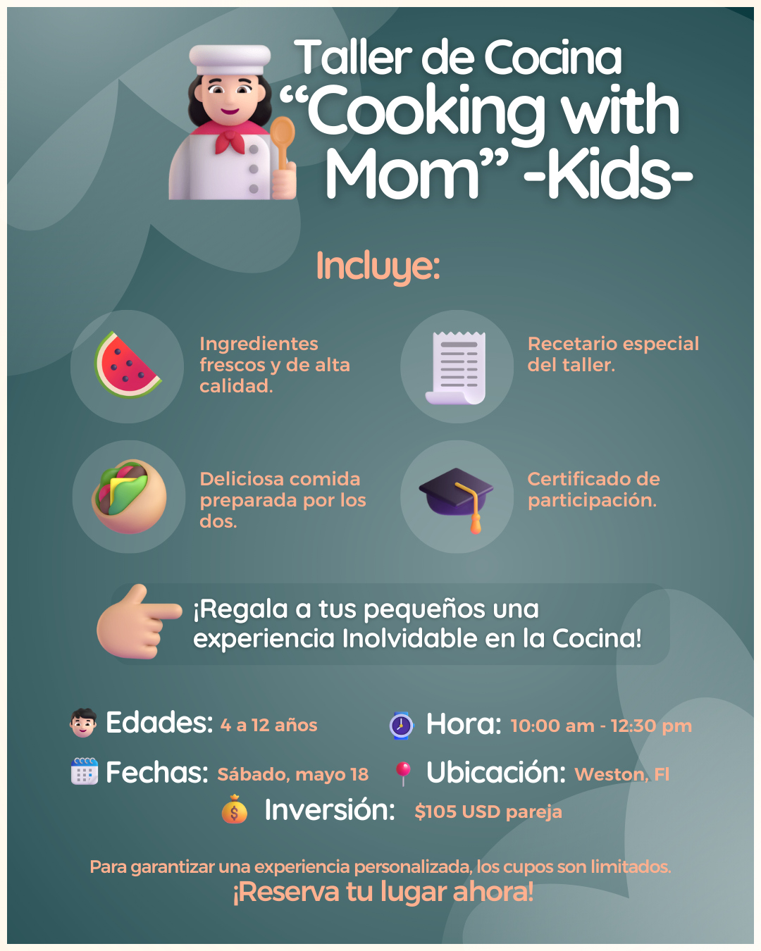 Taller grupal: "Cooking with mom" -Kids- hermanos y mamá